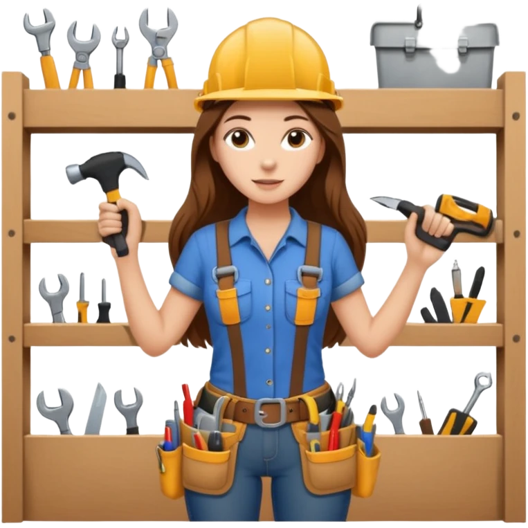 beautiful girl with long brown hair constructing new bedroom emoji