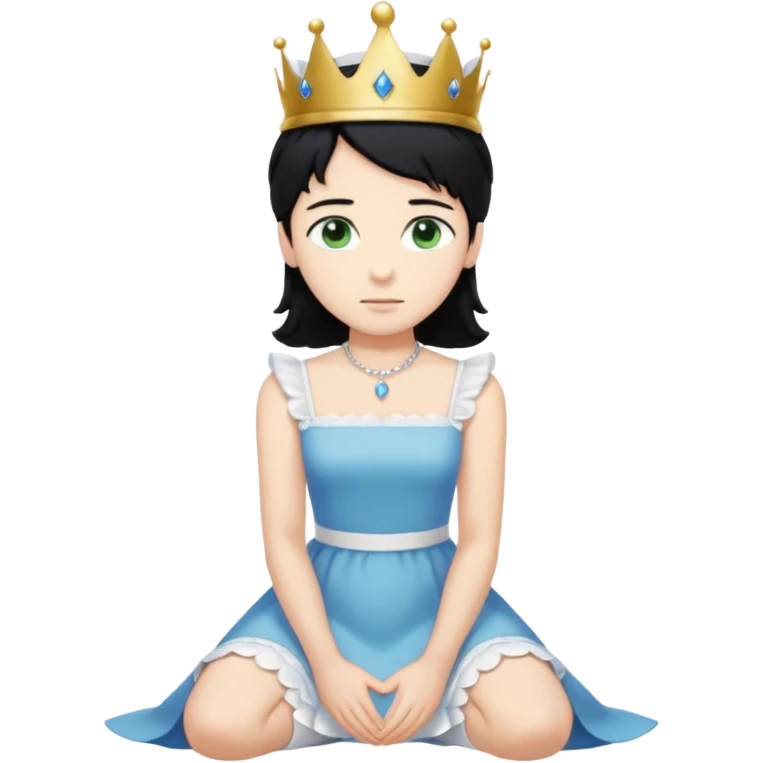 Prince woth crown, standing, black hair, blue eyes, and maid, blonde Hair, green eyes, white short sleveless dress, kneeling  emoji