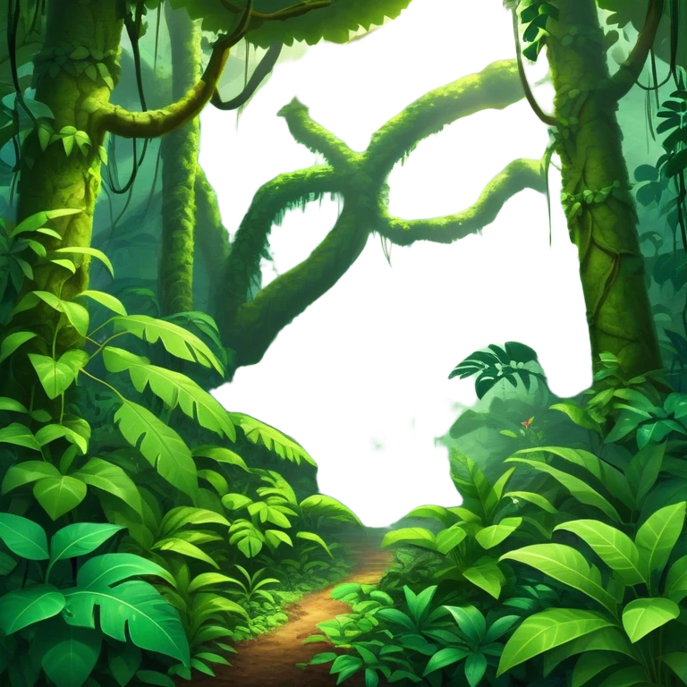 Cinematic Realistic Rainforest Emoji, Lush and vibrant, filled with towering trees, thick vines, and dense green foliage, sunlight filtering through the canopy above, creating dappled patches of light on the rich, diverse undergrowth. The air is heavy with moisture, with mist rising from the forest floor and distant calls of exotic birds and animals echoing through the trees. Soft glowing outline, capturing the essence of a thriving, untamed tropical paradise filled with life! emoji