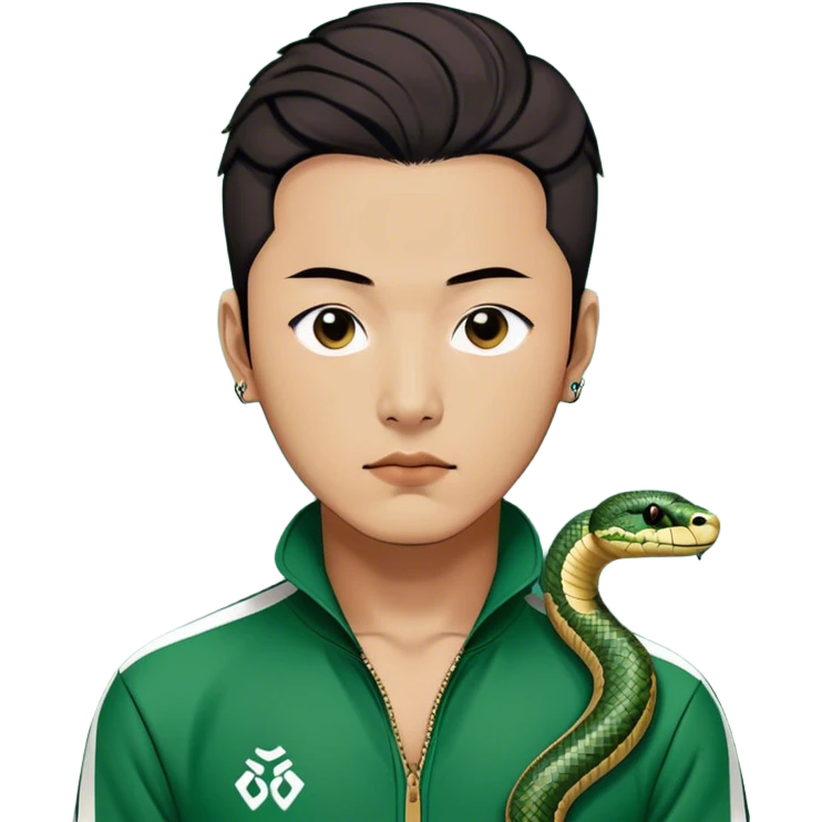 Jang Deok-su , Age: Late 30s
Appearance: A large, have a tattoo of a snake on his neck.
Outfit: Green player tracksuit emoji