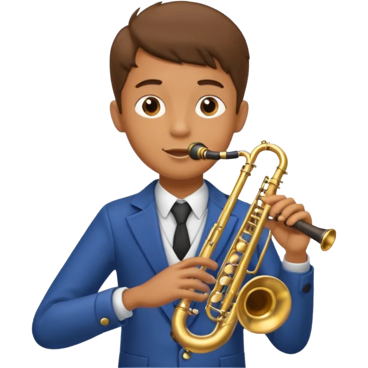Boy with 4 arms holding a trumpet in one hand and a saxophone in the other with limbs with limbs emoji