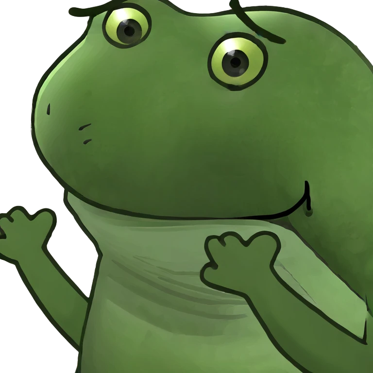 pepo the frog with hands up, sad expression emoji