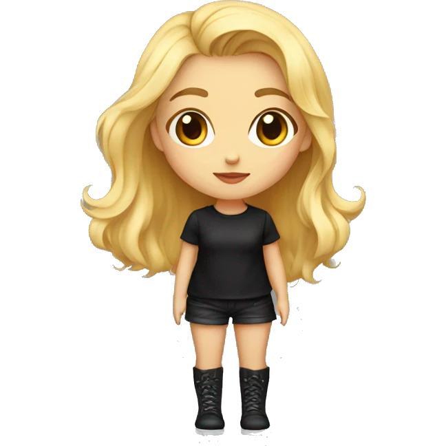 Artist girl with paints blonde beautiful other eye kiss full body and legs. Black shirt emoji