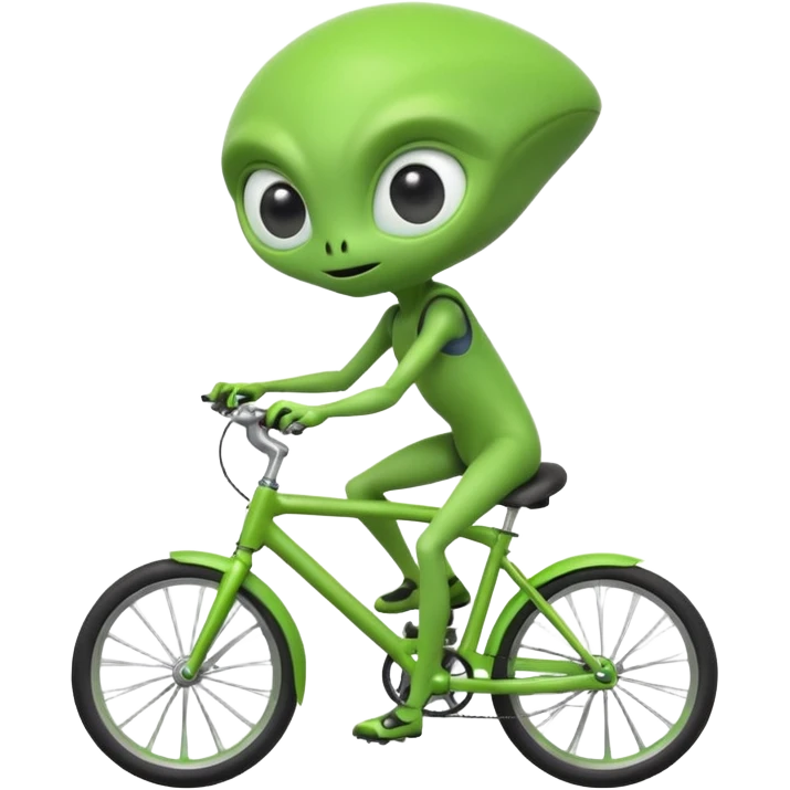 alien riding a bicycle, cute extraterrestrial character, casual cycling pose, big curious eyes, futuristic yet playful vibe, 3D cartoon, mobile game icon style, clean background, no text, no watermark
 emoji