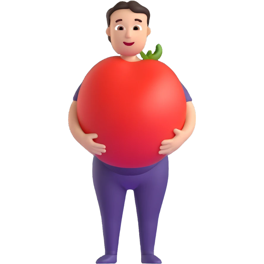 pregnant man with tomato belly emoji