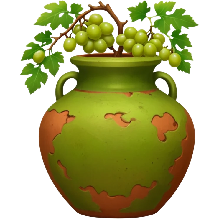 empty terracotta vase with grapes next to it emoji
