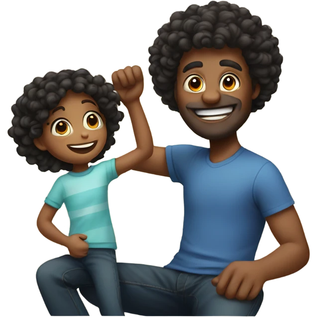 black curly head dad playing with his daughter emoji