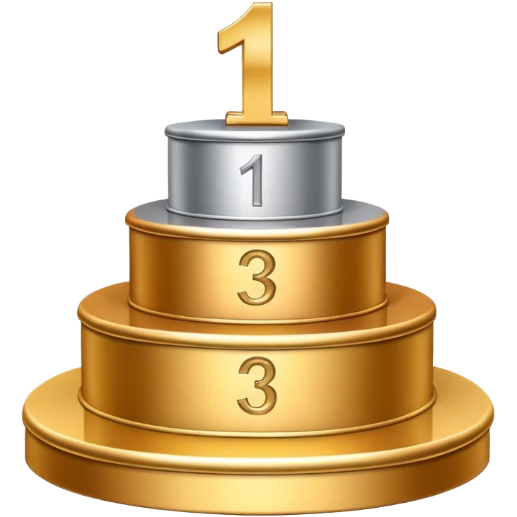 three-tier podium with large numbers 1, 2, 3 showing ranking emoji