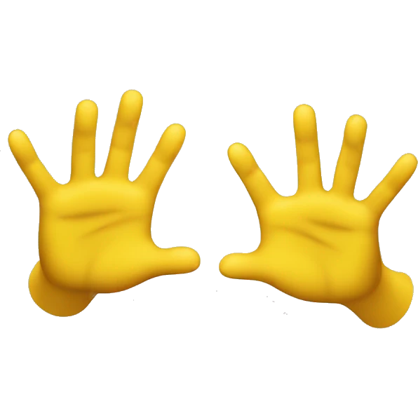 Two cartoonish yellow hands about to dap each other up at an upward angle like college students emoji