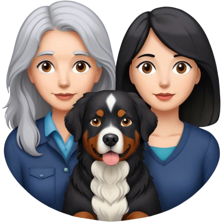 One Gray hair Woman with Bernese mountain dog and black lab emoji