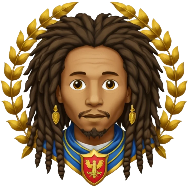 very realistic Bob Marley with gigantic dread locks in form heraldic crest emoji