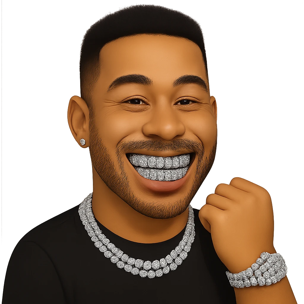 smiling face emoji with diamond grillz emoji