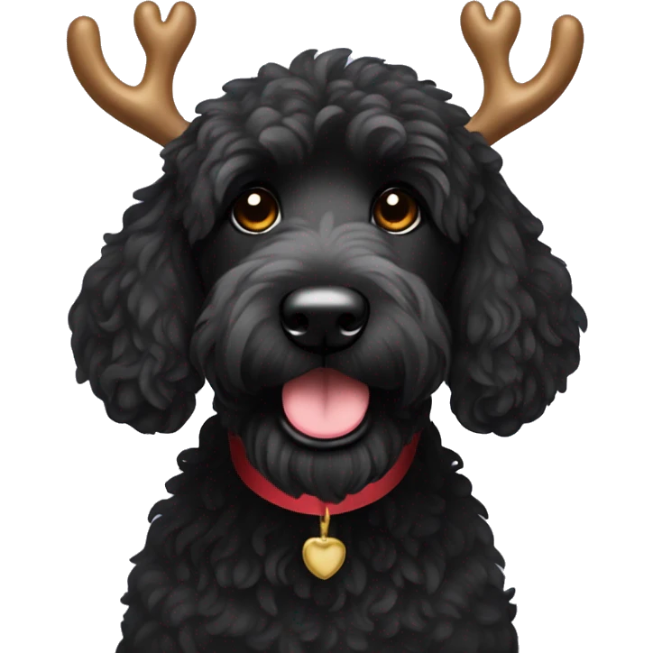 Black goldendoodle with reindeer horns emoji