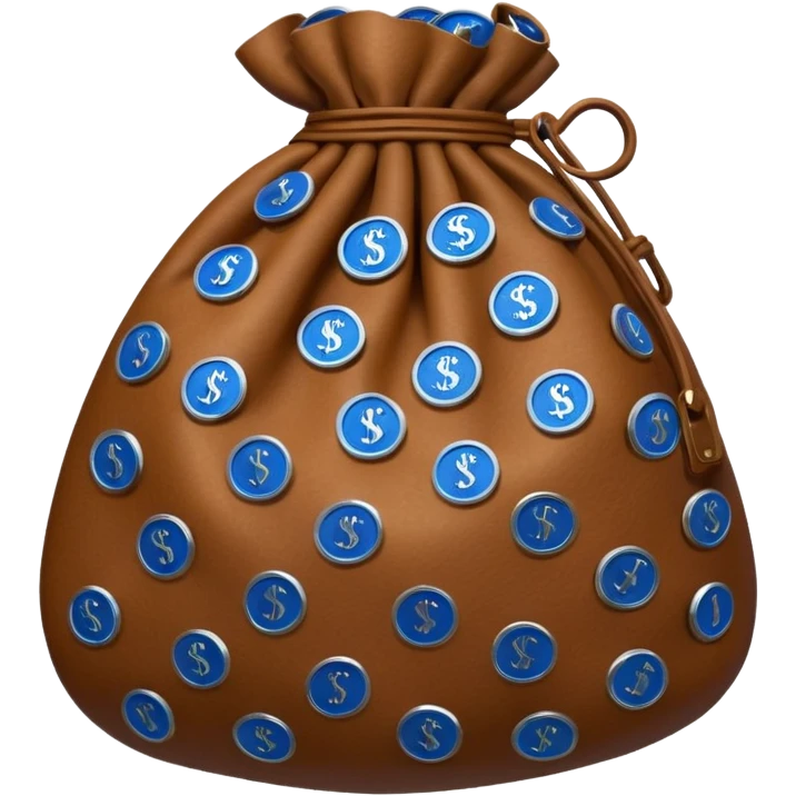 brown money bag of blue coins emoji