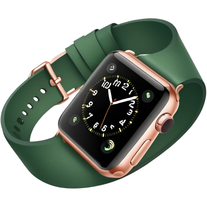rose gold apple watch with forest green band on an angle emoji