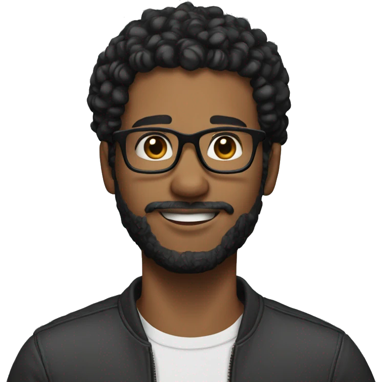 Guy with short black curly hair shorter on the sides and glasses and soft beard emoji