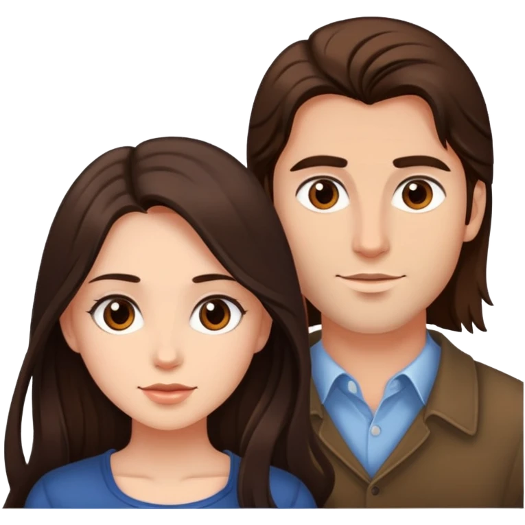 beautiful girl with long dark brown hair and her boyfriend a man with brown hair emoji