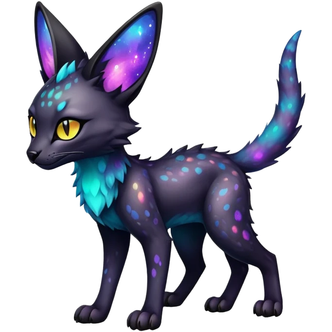 Cute Epic Colorful Edgy Dark Black Iridescent Nebula Sergal-Serval-Vernid full body emoji
