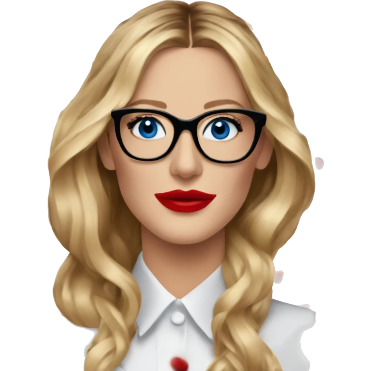 Blake lively blue eyes and black glasses with red lips emoji