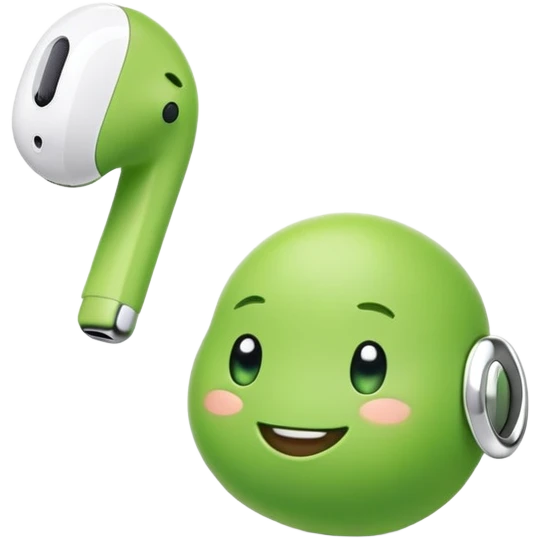 smiling cute green pea wearing airpods emoji