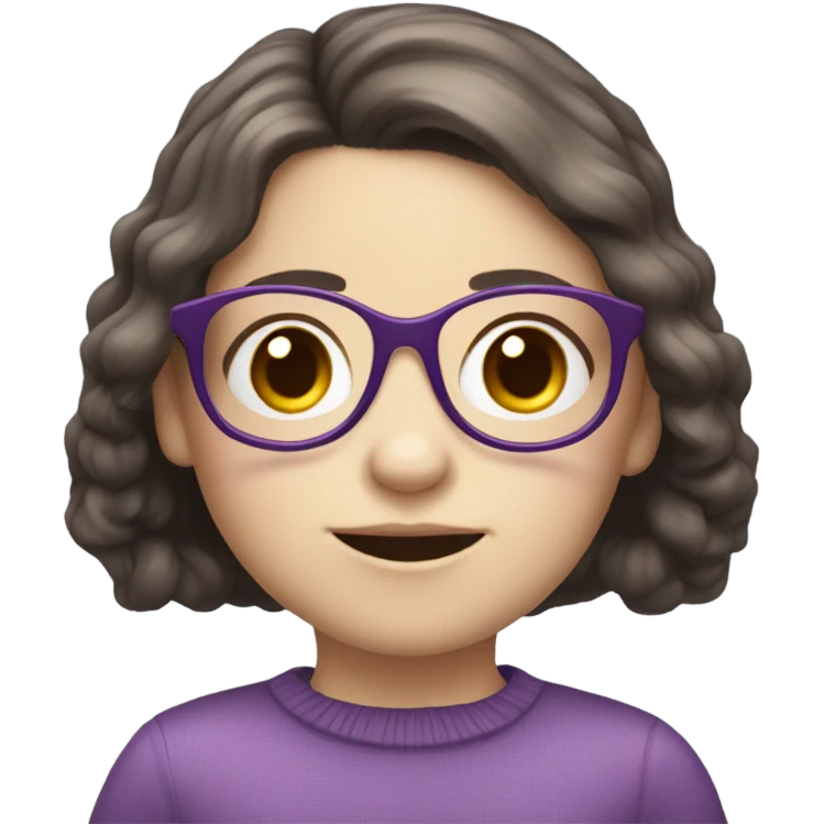 extra pale little girl in purple glasses and dark brown hair emoji