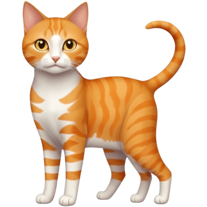 full body orange domestic shorthair slim cat with yellow/orange eyes and a white triangle pattern on his face playing emoji