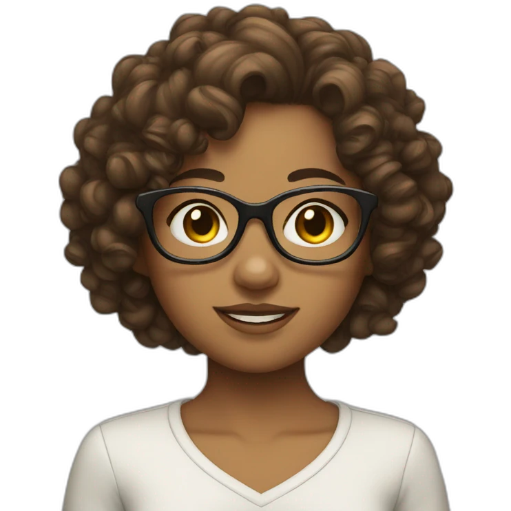 Girl with curly brown hair and glasses emoji