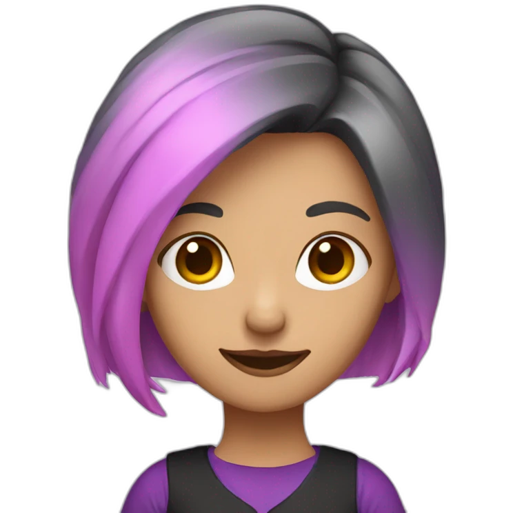 A woman with pink and white hair wearing a purple shirt and black pants emoji