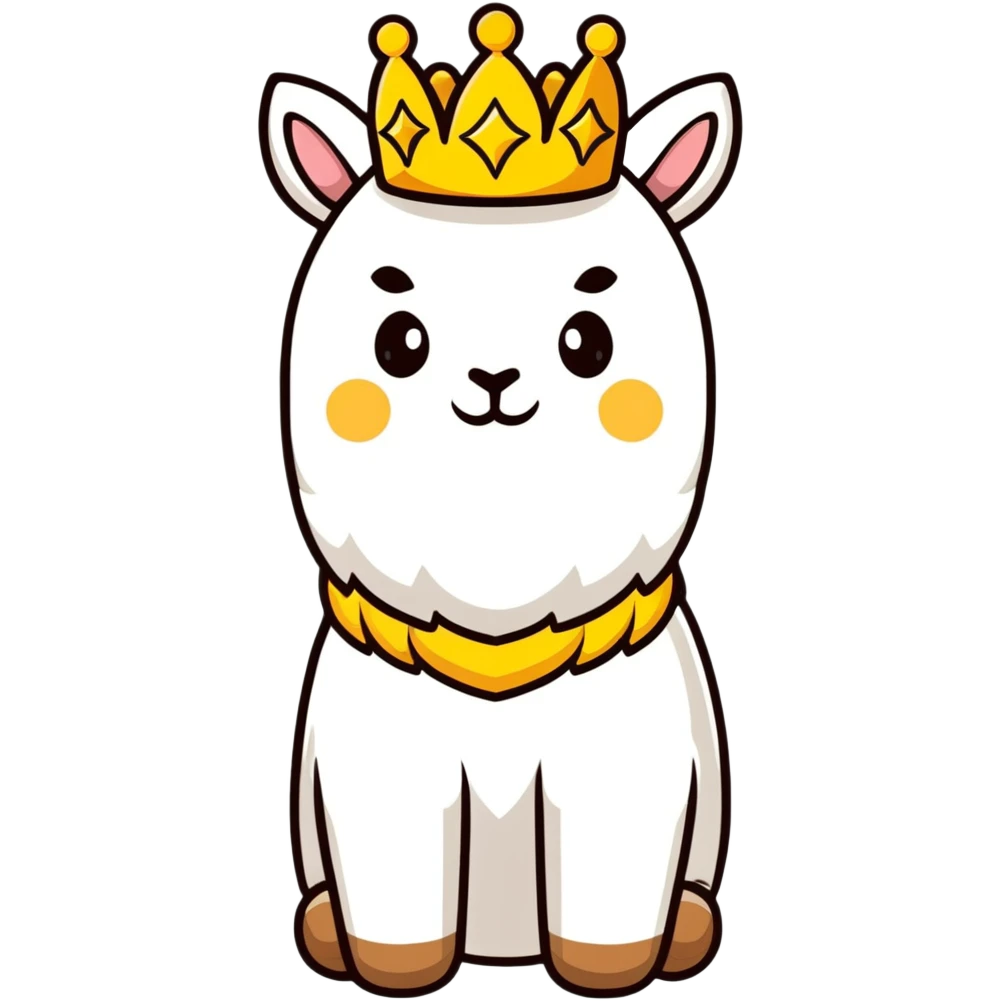 white fluffy king alpaca wearing a golden crown emoji