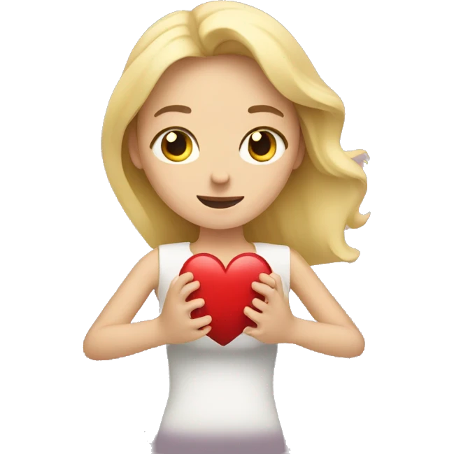 A European blonde woman holds her heart in her hands emoji