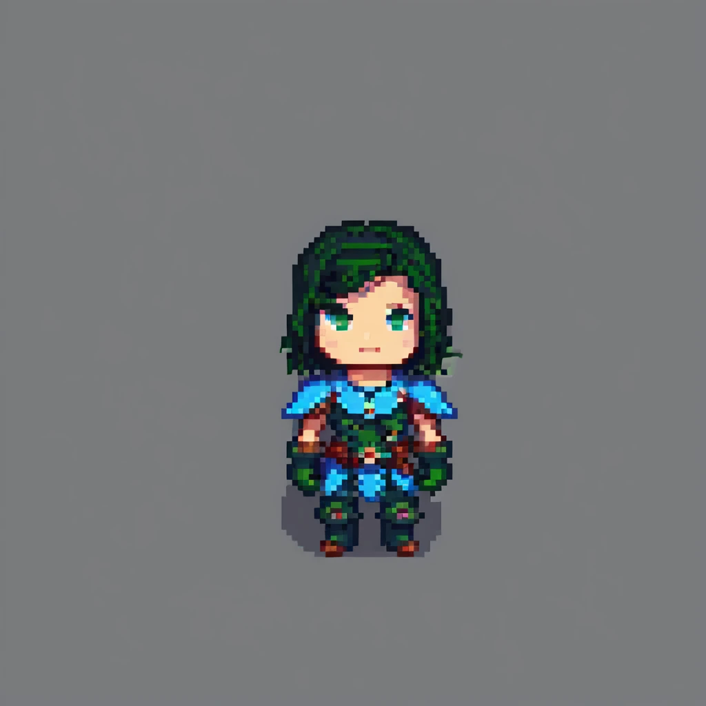 Kayzer character in pixel art style with chibi proportions and minimal background emoji