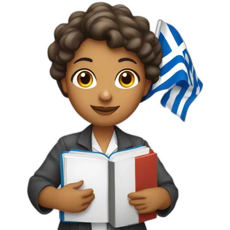 Woman scientist holding a Greek flag and a physics textbook emoji