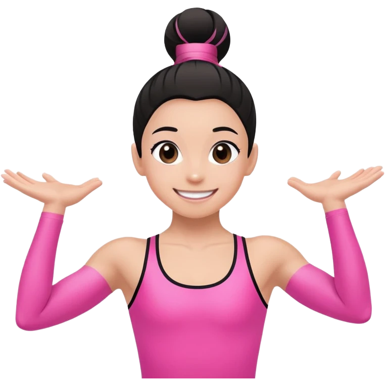 "A gymnast in black and minimal pink outfit with a smile and a look of surprise (normal skin) emoji
