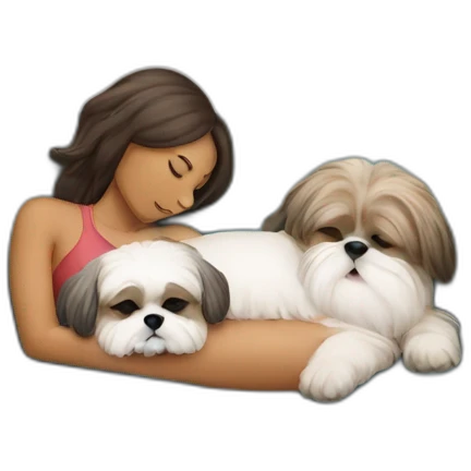 Human woman and shih tzu dog sleeping on couch emoji