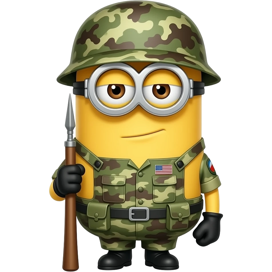Minion in army uniform at attention on guard duty emoji