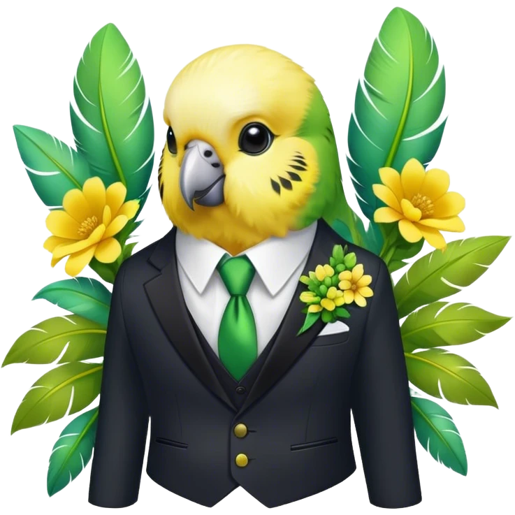 cute budgie in a suit with flowers  emoji