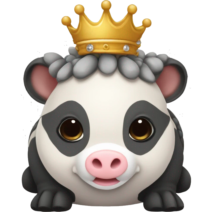 Black and white piebald chubby round armadillo pig panda centipede armadillo wearing a crown emoji