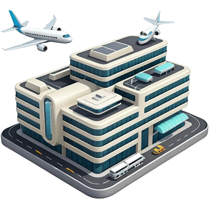3d terminal building, planes emoji
