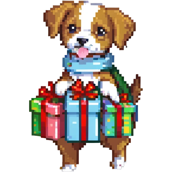 dog carrying a wrapped gift emoji