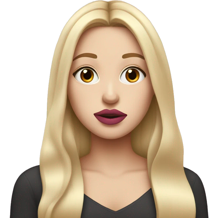 white girl with blond straight hair, putting pink lipstick on her lips emoji