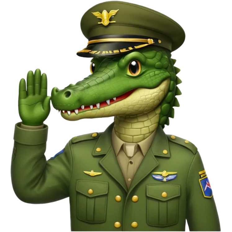 Crocodile in army jacket saluting.

















 emoji