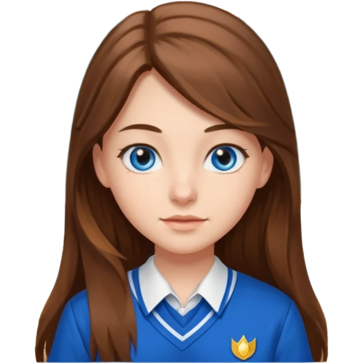 high school class room with a pretty female high school student with long brown hair, blue eyes emoji