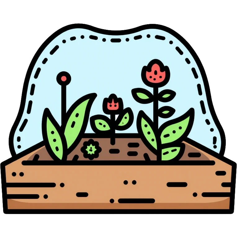garden bed with plastic hoop cover, plant protection emoji