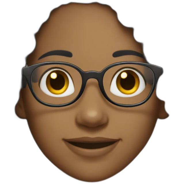 smiling black girl with long black curly hair and round glasses emoji