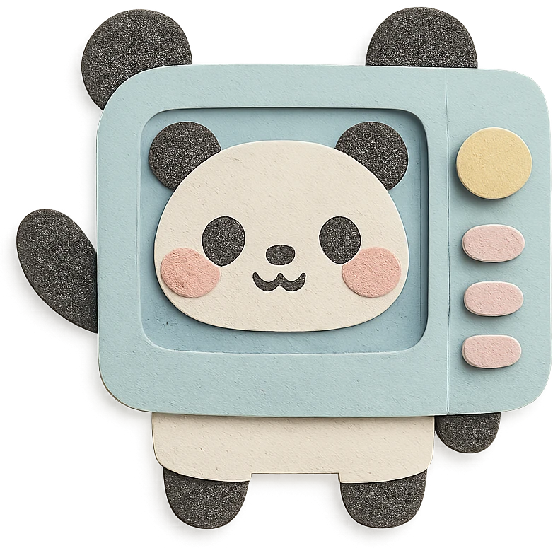 cute microwave oven-panda hybrid, blushing, waving, soft pastel colors, full-body emoji