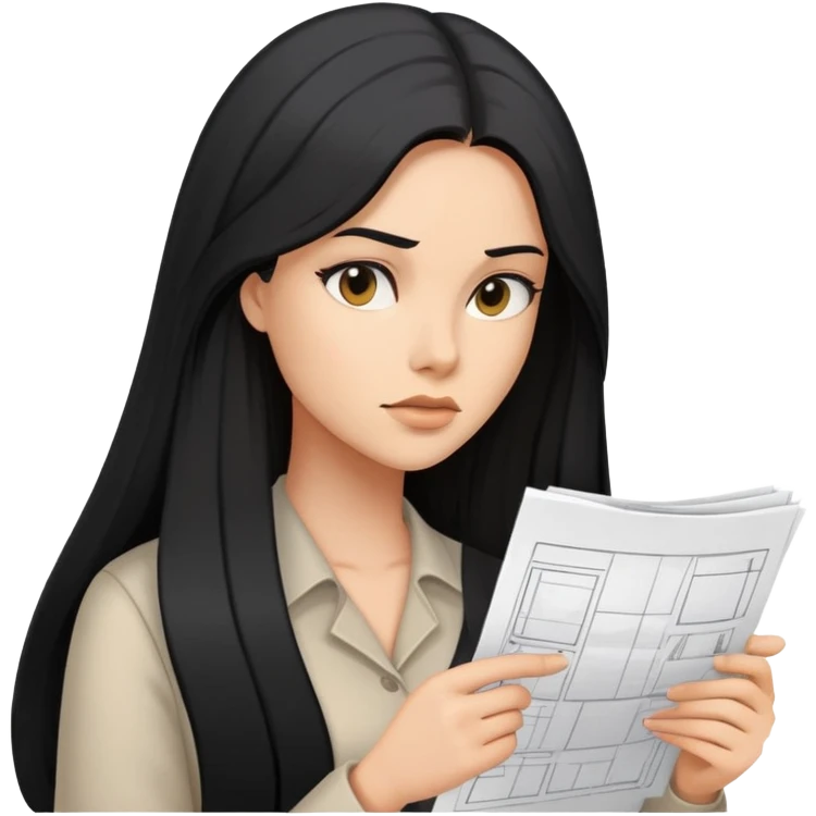 women working on plans with black long hair emoji