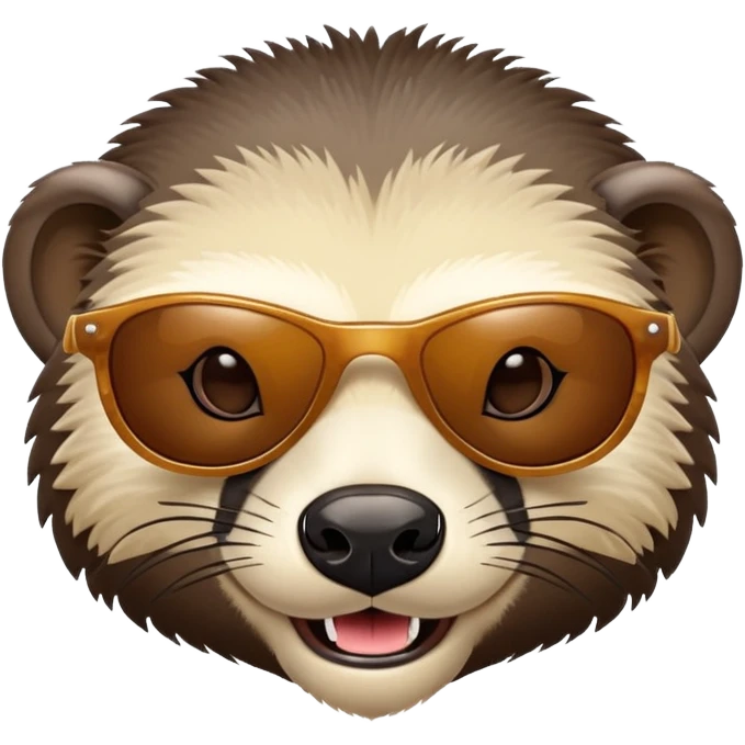 friendly anthropomorphised honey badger head wearing sunglasses, different expression emoji