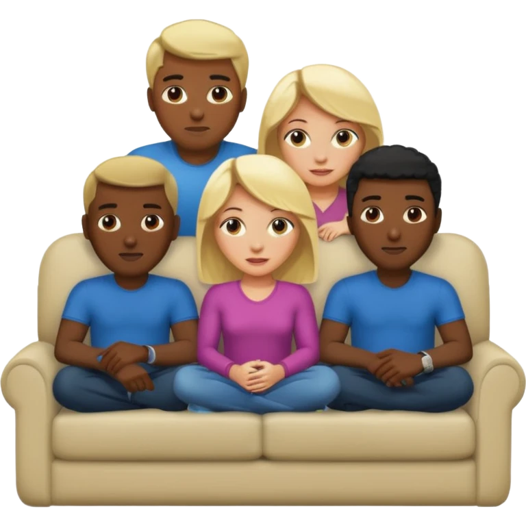 Generate the popular meme "5 black guys and a blonde"

1 blonde on the couch 
5 black mens behind the couch 
 emoji