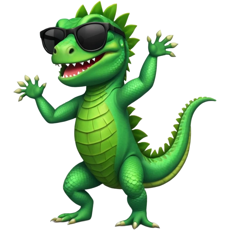 capitalist iguana with black sunglasses dancing emoji