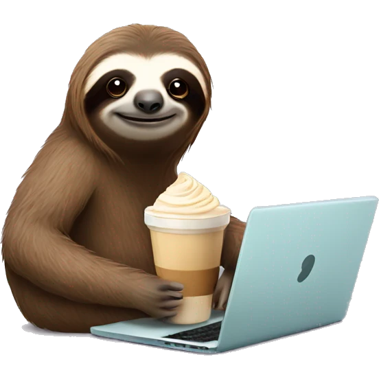 sloth with laptop and ice latte emoji